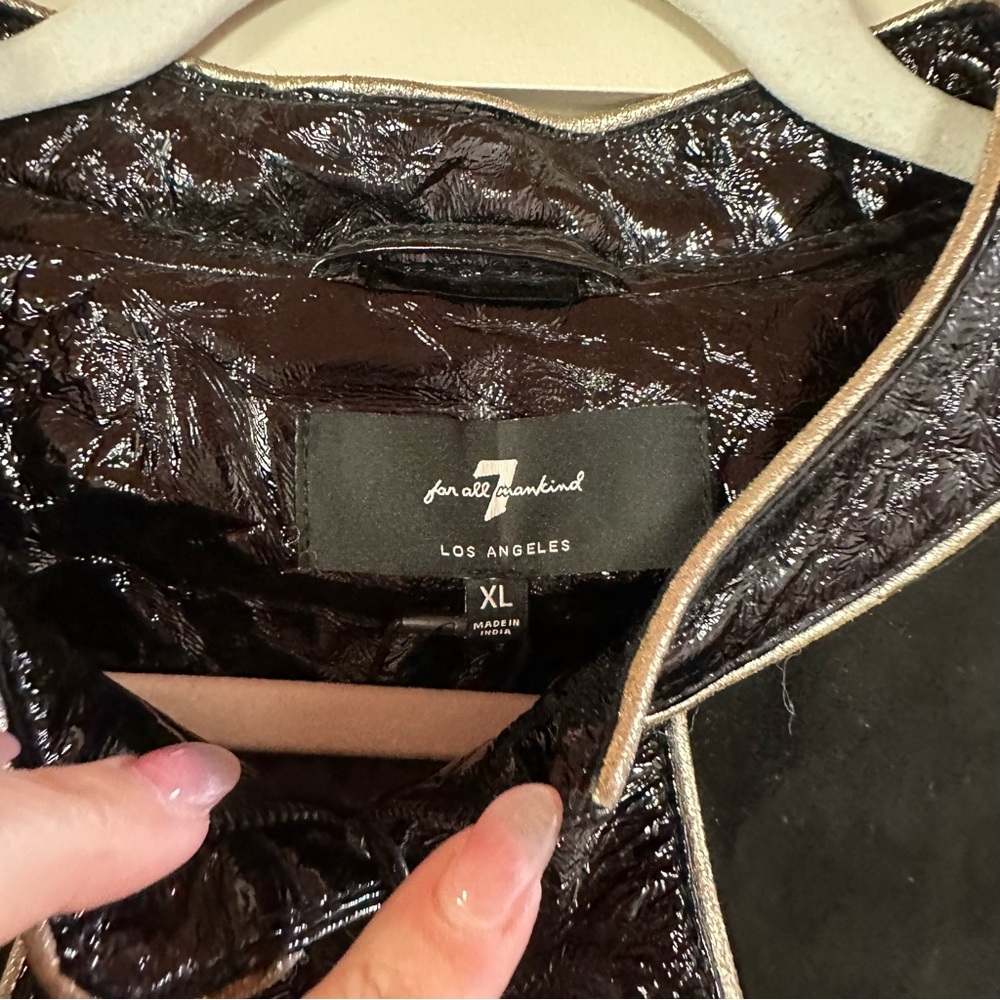 7 For All Mankind Black and White Leather Jacket with Architectural Stitching - Picture 7 of 14